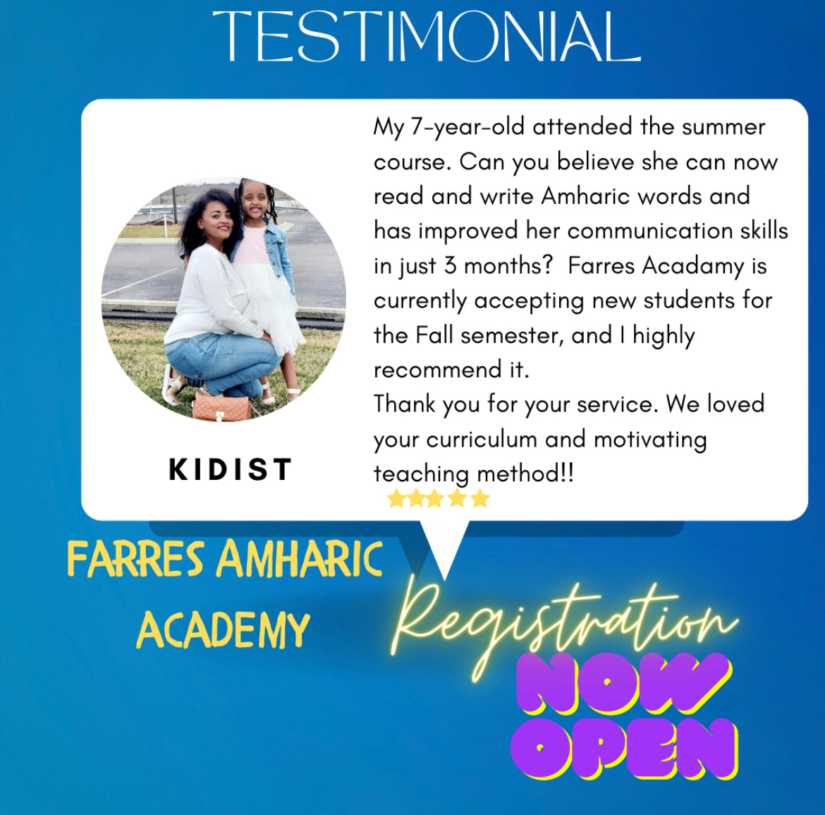 Amharic Alphabet Class Level - 1 (6-18 years old)