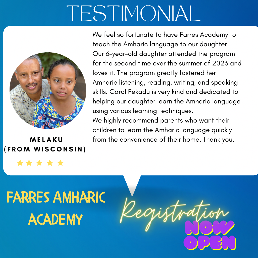 Amharic Alphabet Class Level - 1 (6-18 years old)