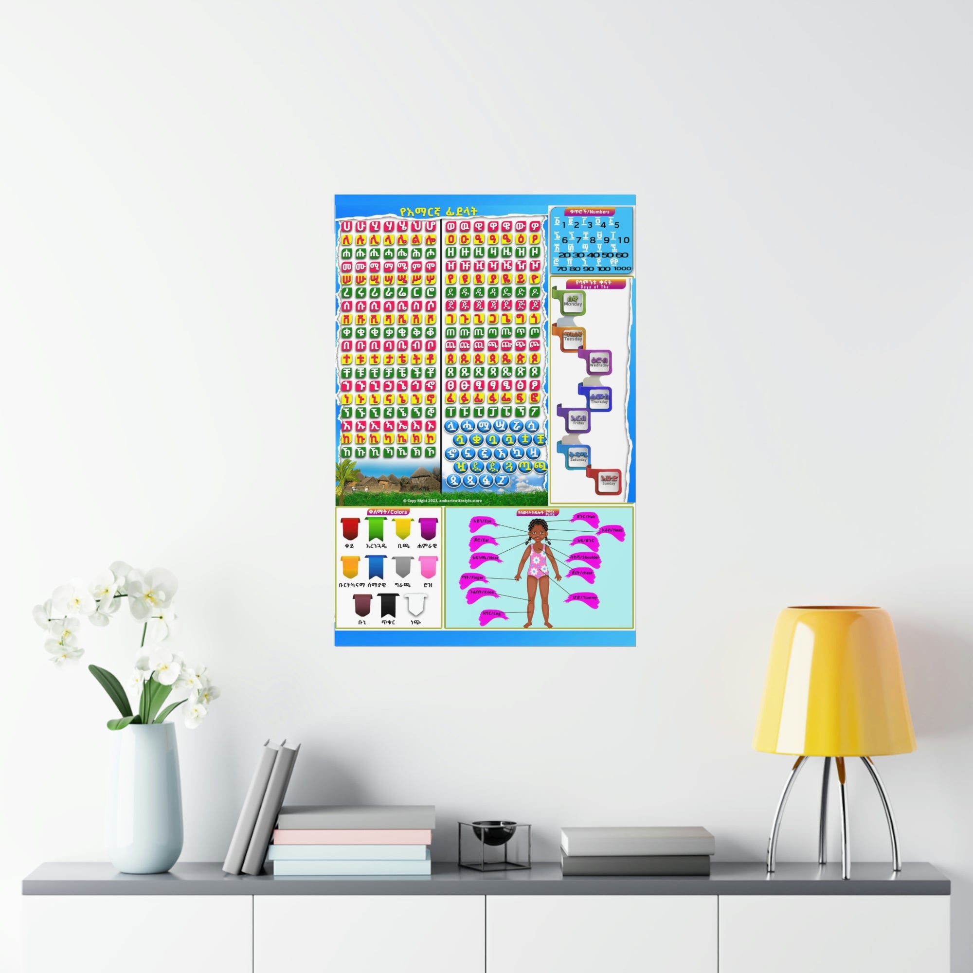 Amharic Alphabet, Numbers, Body Parts Premium Matte Posters