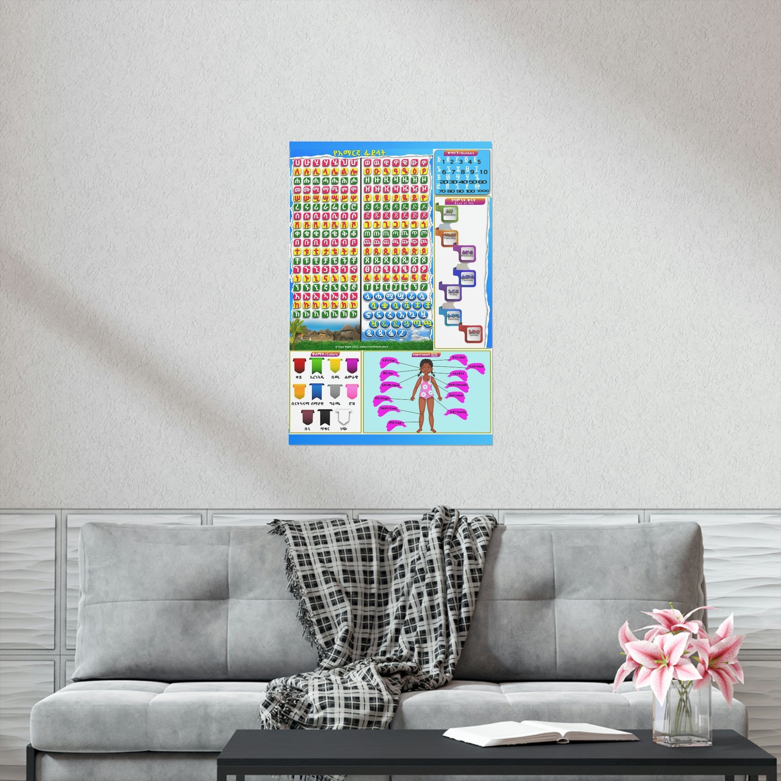 Amharic Alphabet, Numbers, Body Parts Premium Matte Posters
